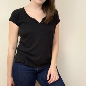 Madewell Black Choral Split Notch Neck Tee Shirt